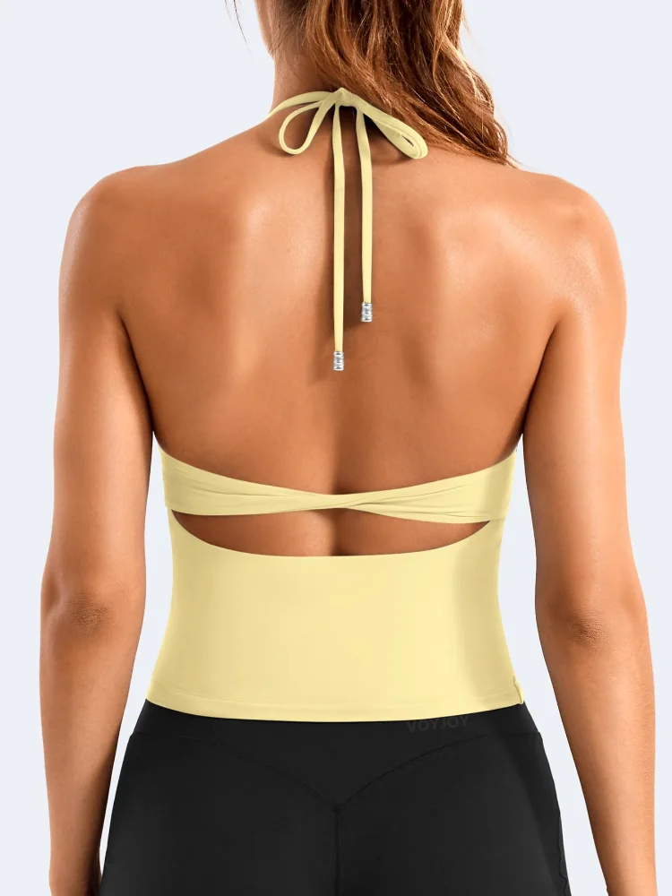 VOYJOY Halter-Tie Cross-Back Tank, view 3