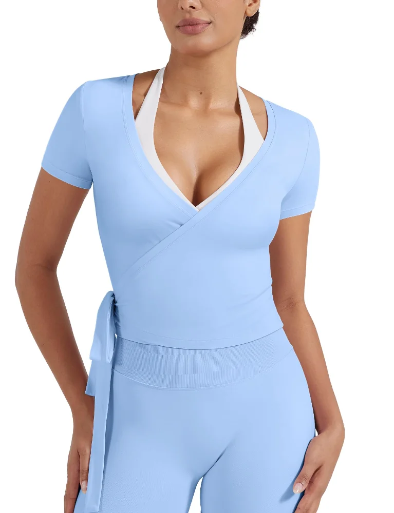 VOYJOY Short-Sleeve Ballet Wrap Top
