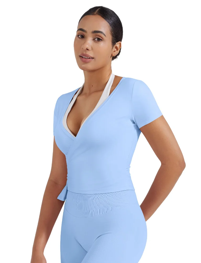 VOYJOY Short-Sleeve Ballet Wrap Top, view 2
